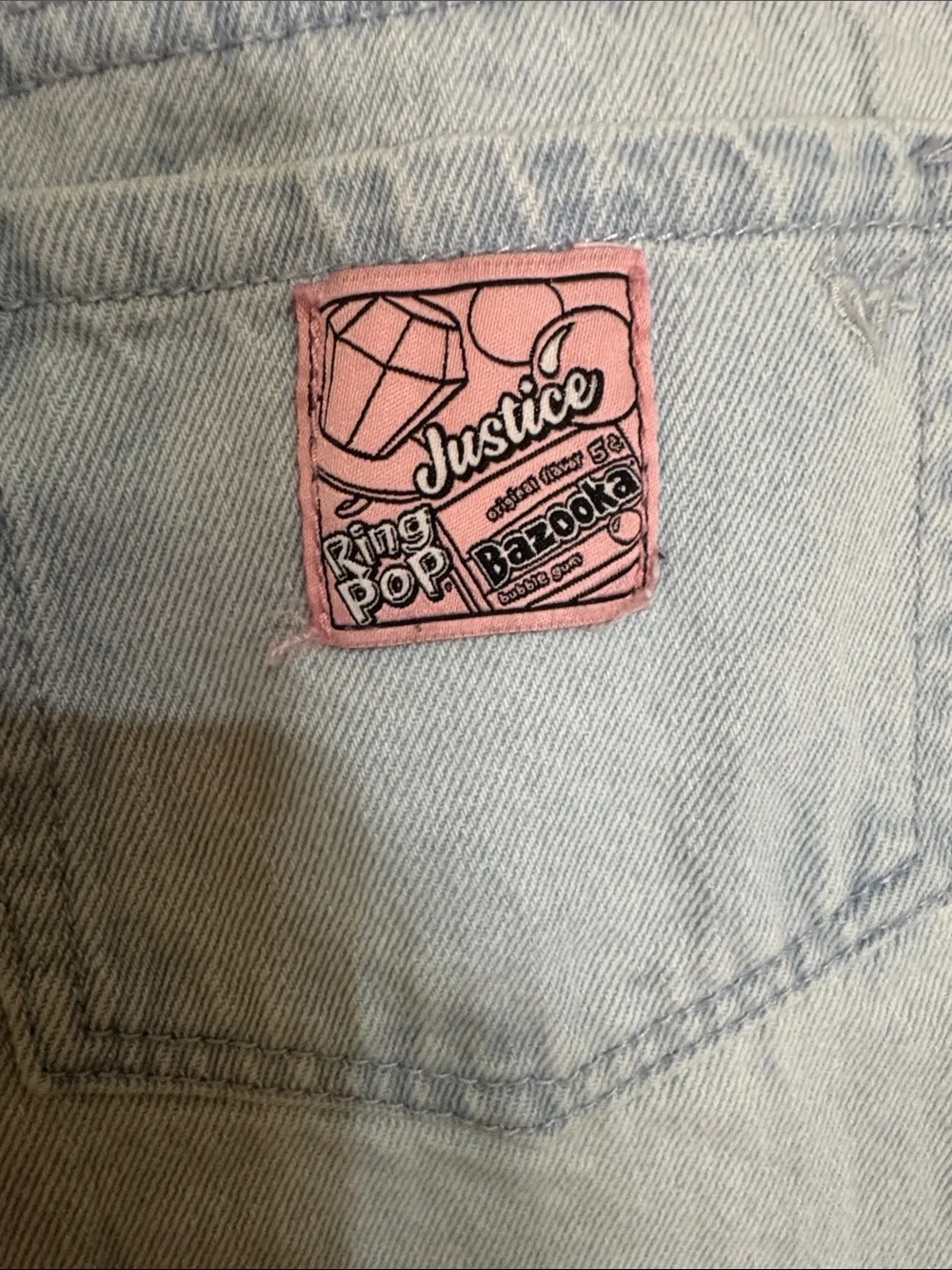 Justice Light Blue Denim Jeans with Pink and Red Graphic